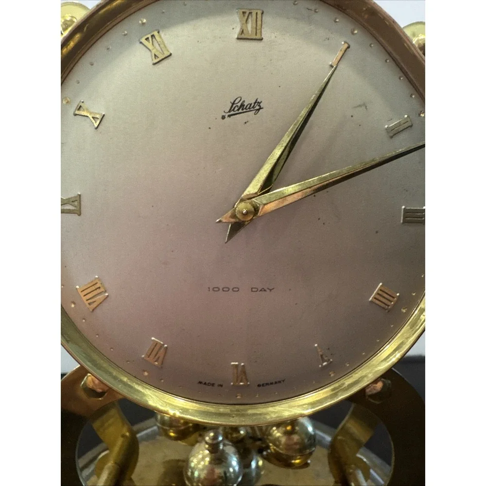 Vtg Schatz 1000 Day Anniversary Brass Clock w Plastic Dome AS IS See description